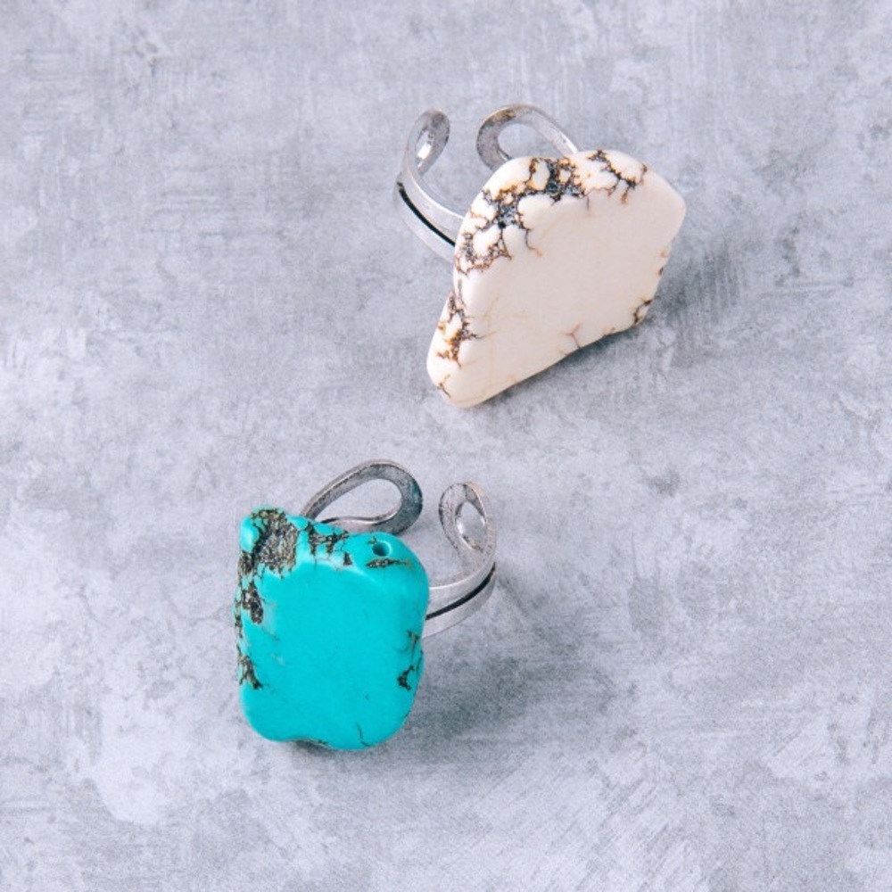 White Oversized Stone Silver Ring Trendy Cute - Picture 2 of 3